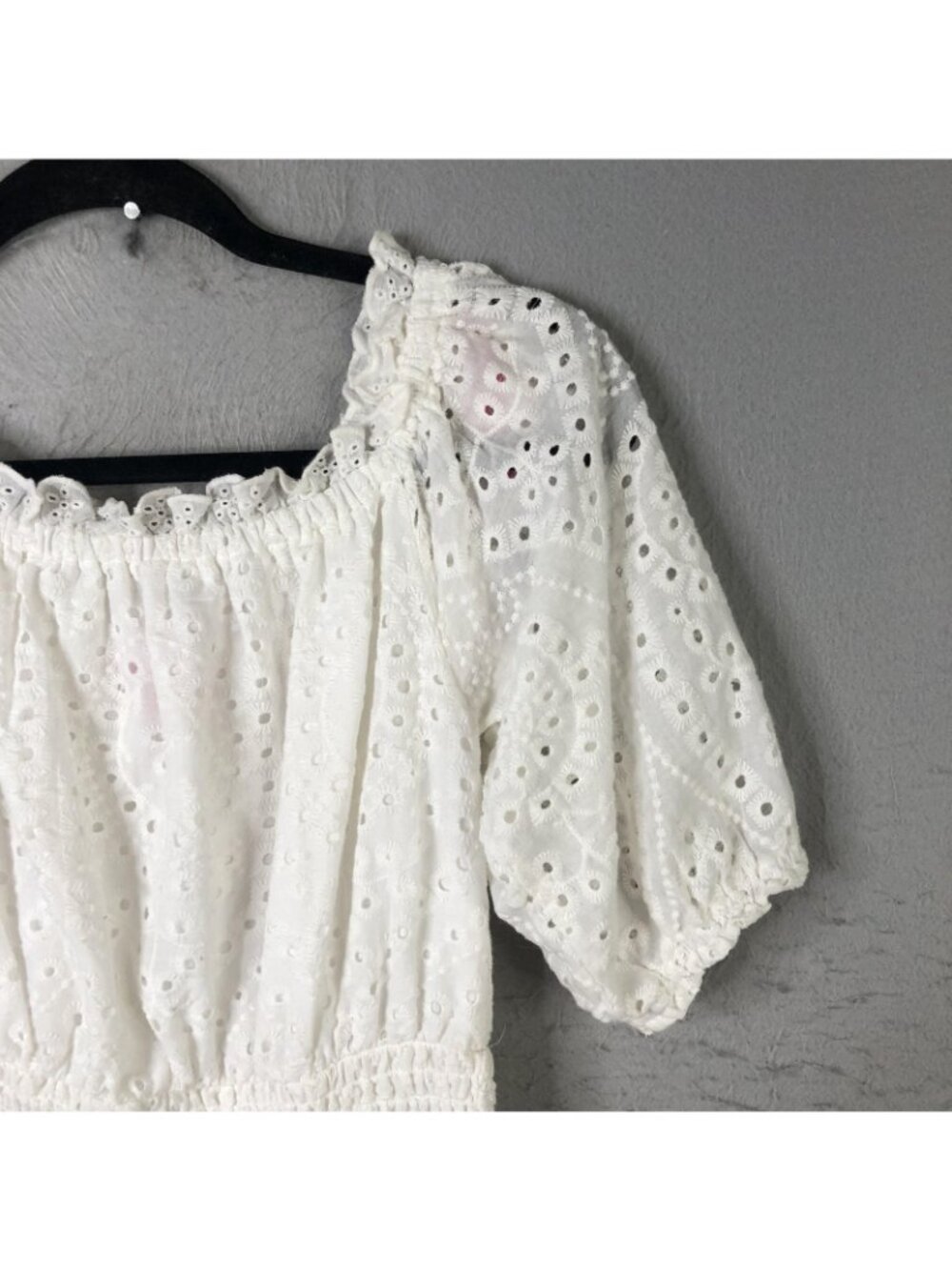 Betsey Johnson Dress Womens S White Eyelet Lace Smocked Midi Puff Sleeve Boho - Picture 12 of 16